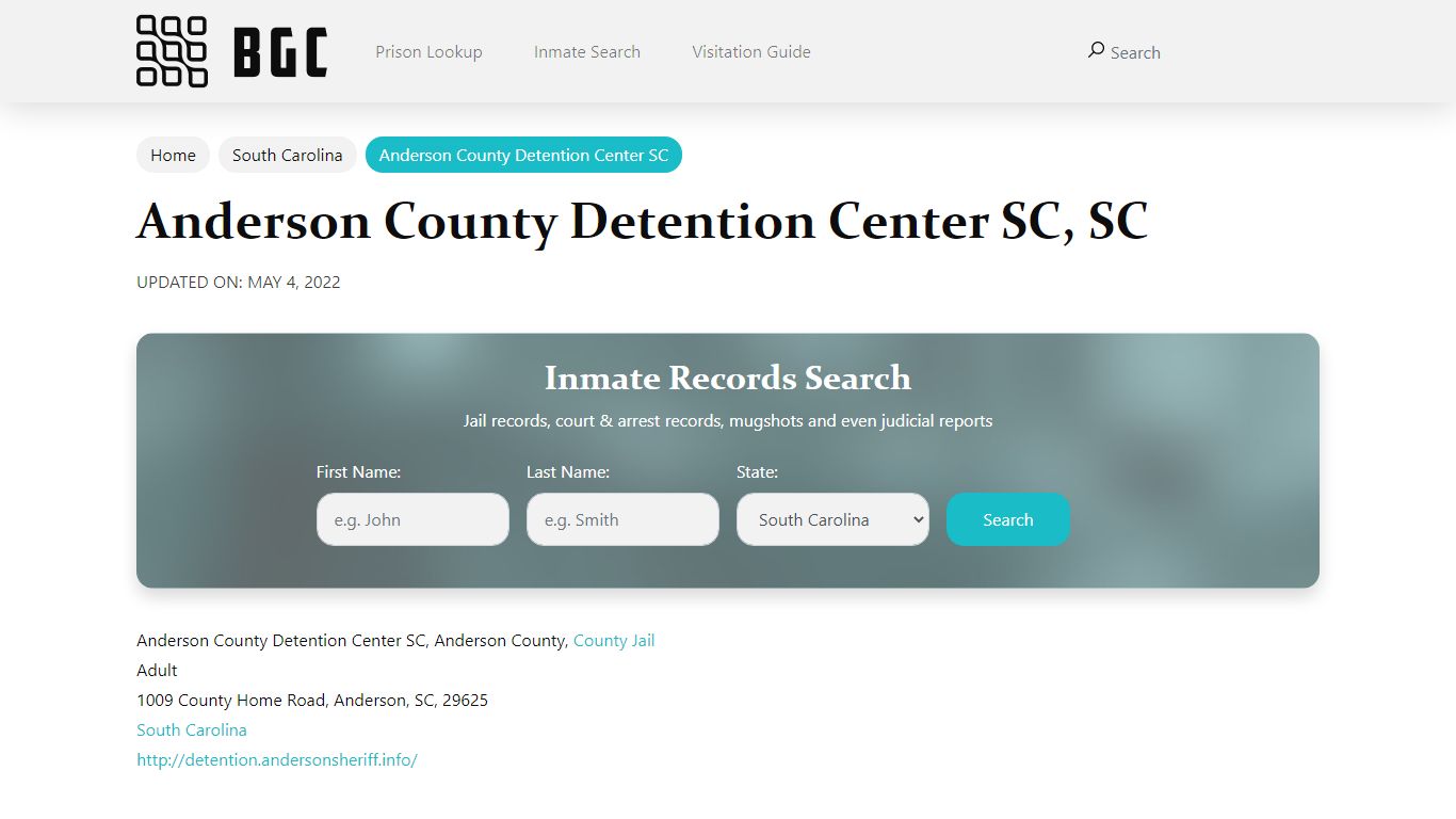 Anderson County Detention Center SC, SC Inmate Search ...