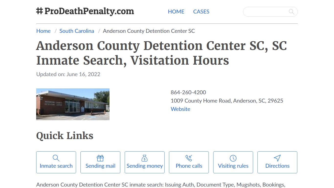 Anderson County Detention Center SC, SC Inmate Search ...